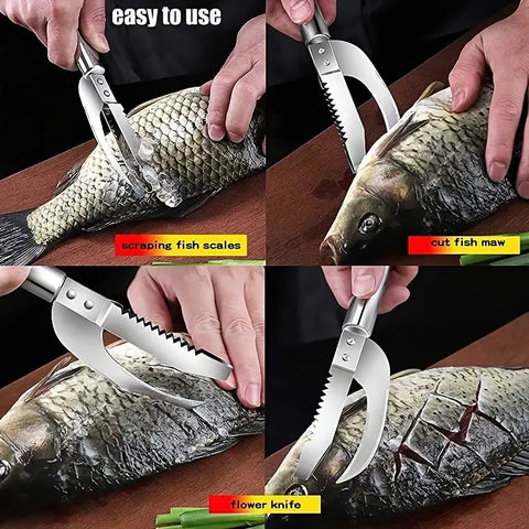 Premium 3-in-1 Stainless Steel Fish Maw Knife - Scrape Scales, Cut Fish fast !
