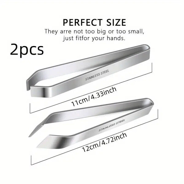 2pcs Fishbone Tweezers, Stainless Steel Flat And Tilted Tweezers